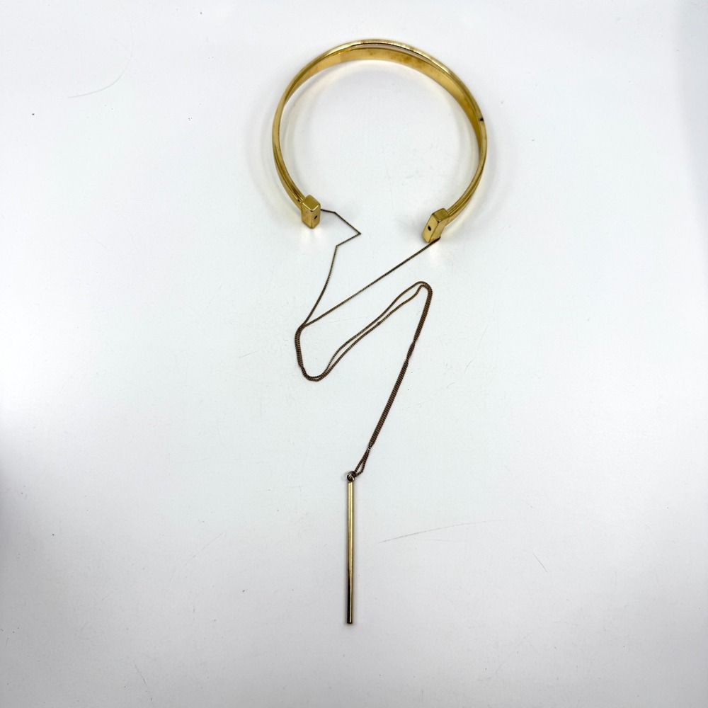 Gold Tone Choker Necklace Minimalist Geometric Drop Bar Statement Gift